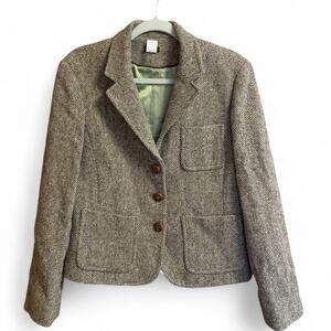 J Crew Tweed Wool Blazer Equestrian Academic Tan Brown Lined Womens 12